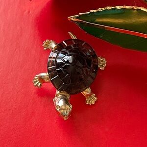 VINTAGE Brooch,Gold and Brown Turtle Brooch